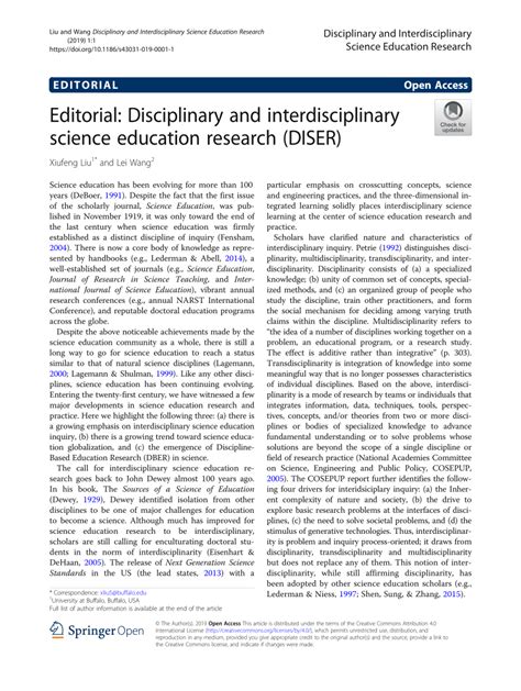 Disciplinary and Interdisciplinary Science Education Research.